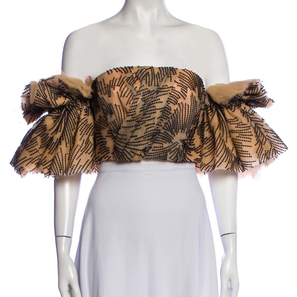 Acler Black and Tan Off-Shoulder Crop Top